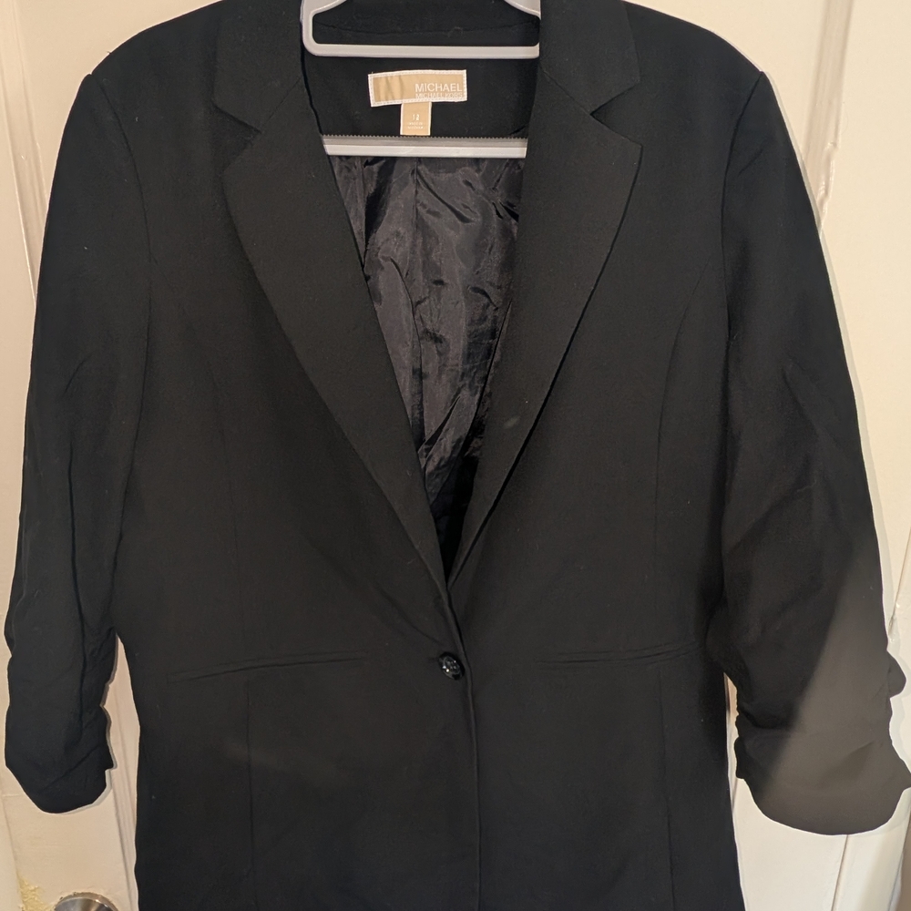 Michael Kors Black Ruched 3/4 Sleeve Blazer
